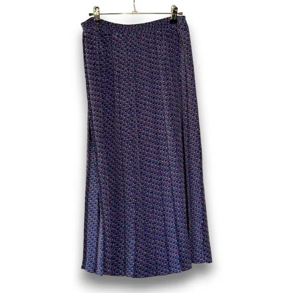 Leslie Fay Pleated Midi Skirt Women Size 12 Navy Blue Multi Good Vintage Dot - Picture 3 of 9